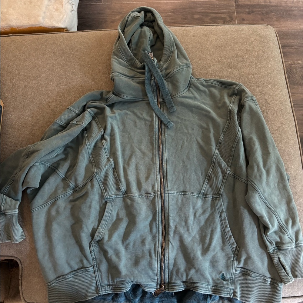FREE PEOPLE Green Hooded Zip-Up Sweatshirt